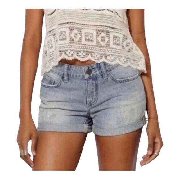 BDG Urban Outfitters Mid-rise Shortie Distressed Cuffed Denim Shorts Women's 24 - Picture 1 of 6